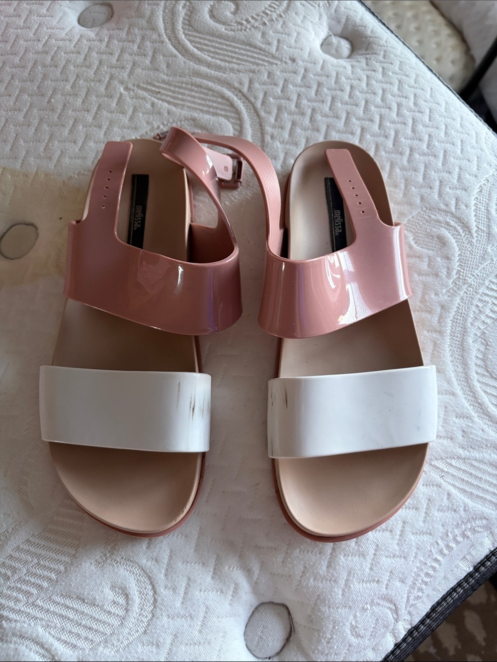 Melissa Two-Band Pink & White Patent Sandals - 9